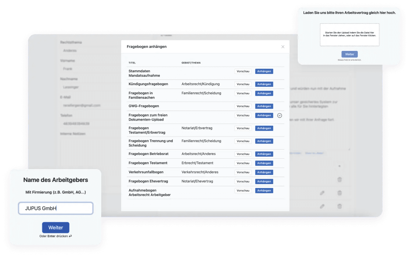 JUPUS - KI Plattform für alle Mandatsanfragen - jupus_formulare